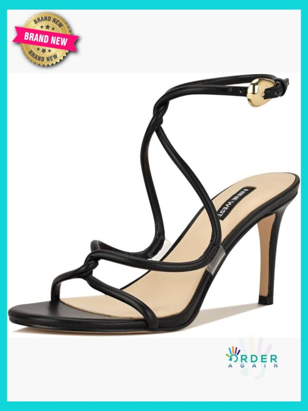 Stiletto Heeled Sandals Asymmetrical Straps Adjustable Ankle Buckle Faux Leather
